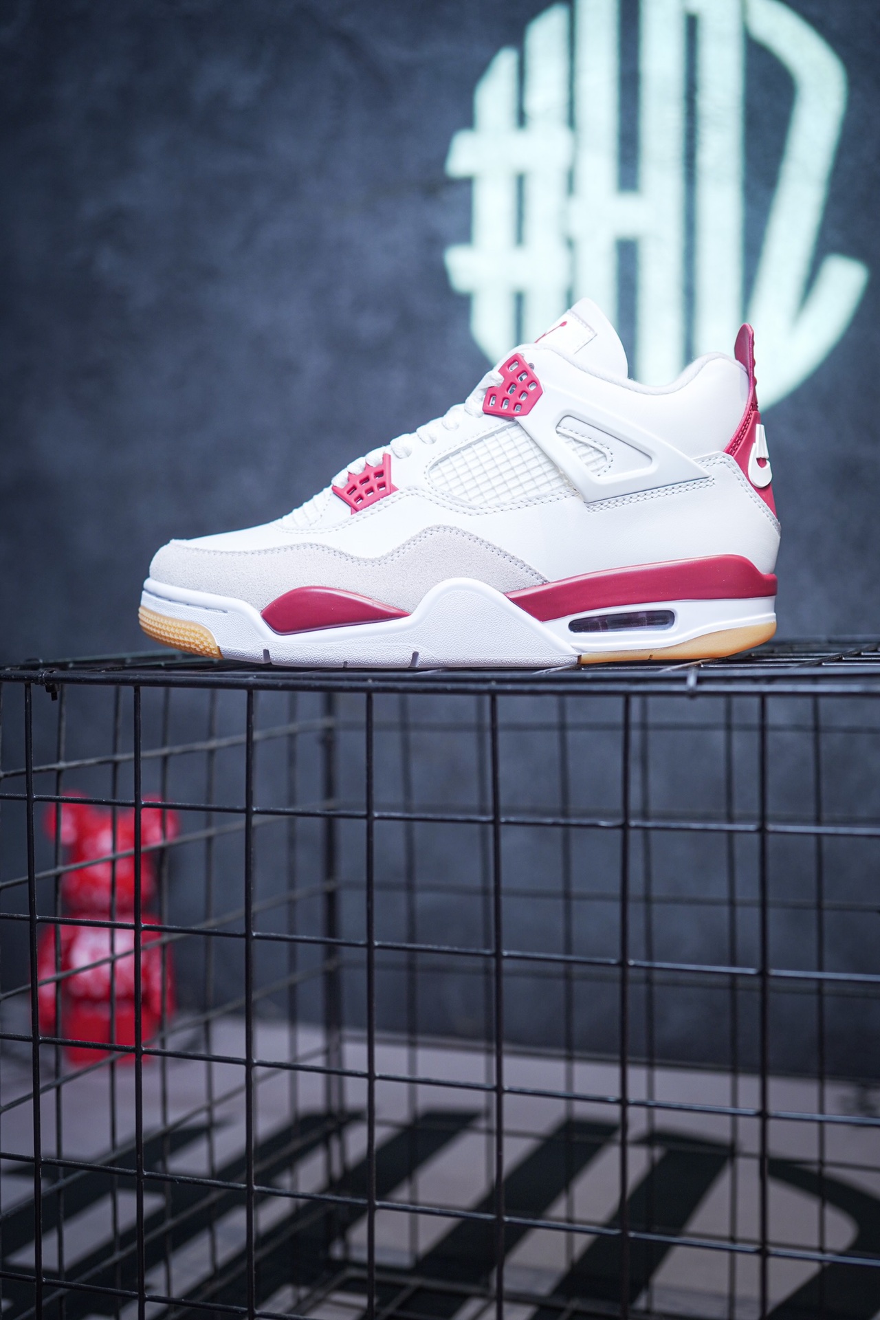 NK SB x Air Jordan 4 collaboration in white and red, military green, gray and brown, and red brick.