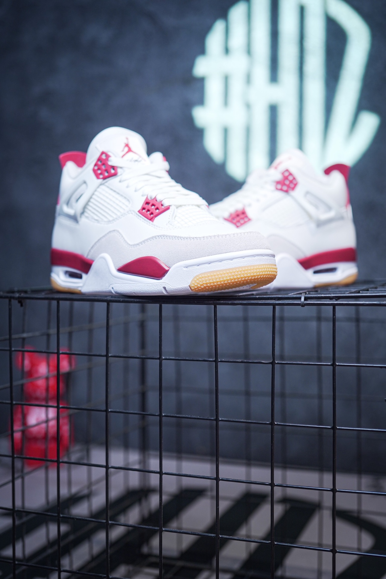 NK SB x Air Jordan 4 collaboration in white and red, military green, gray and brown, and red brick.