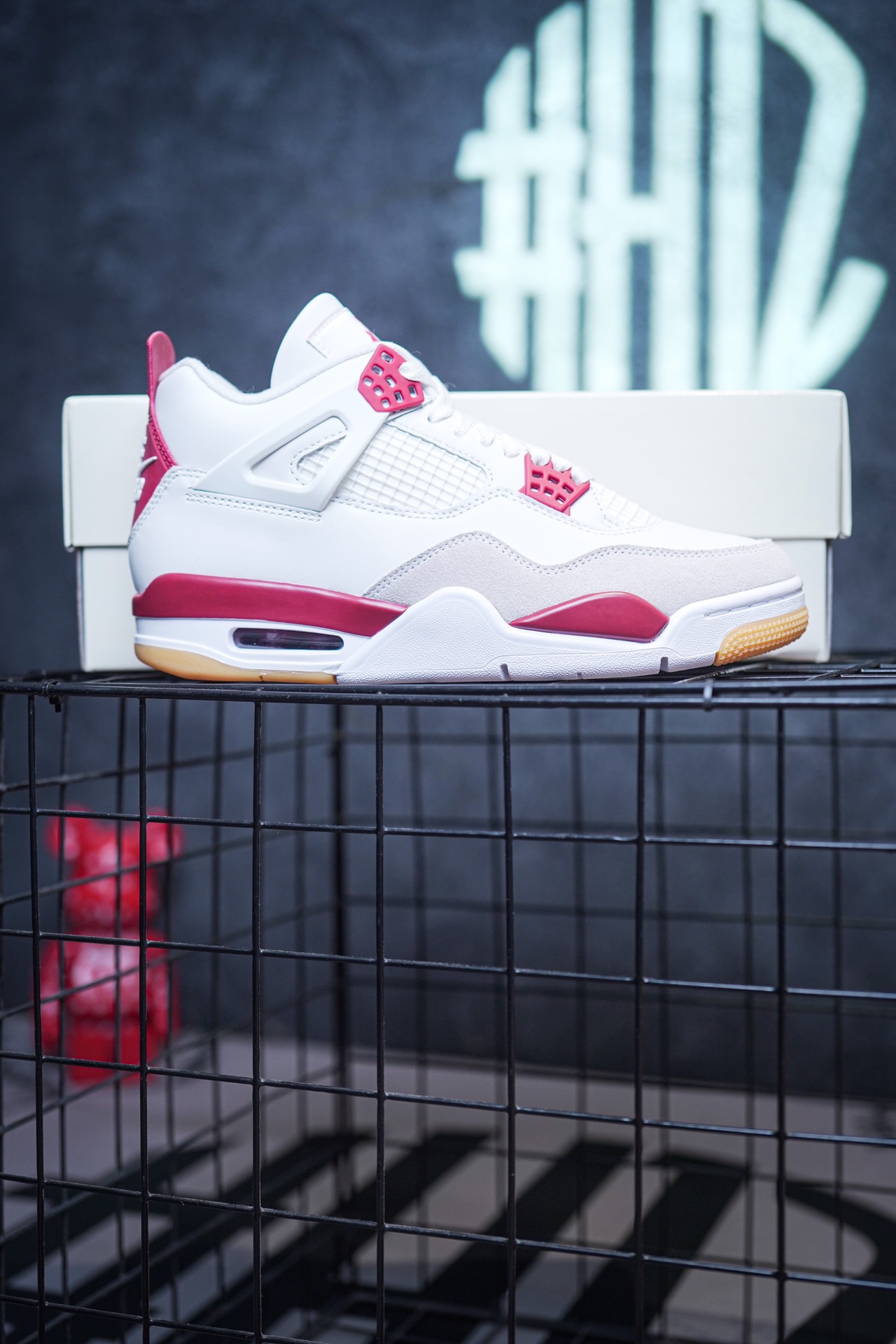 NK SB x Air Jordan 4 collaboration in white and red, military green, gray and brown, and red brick.