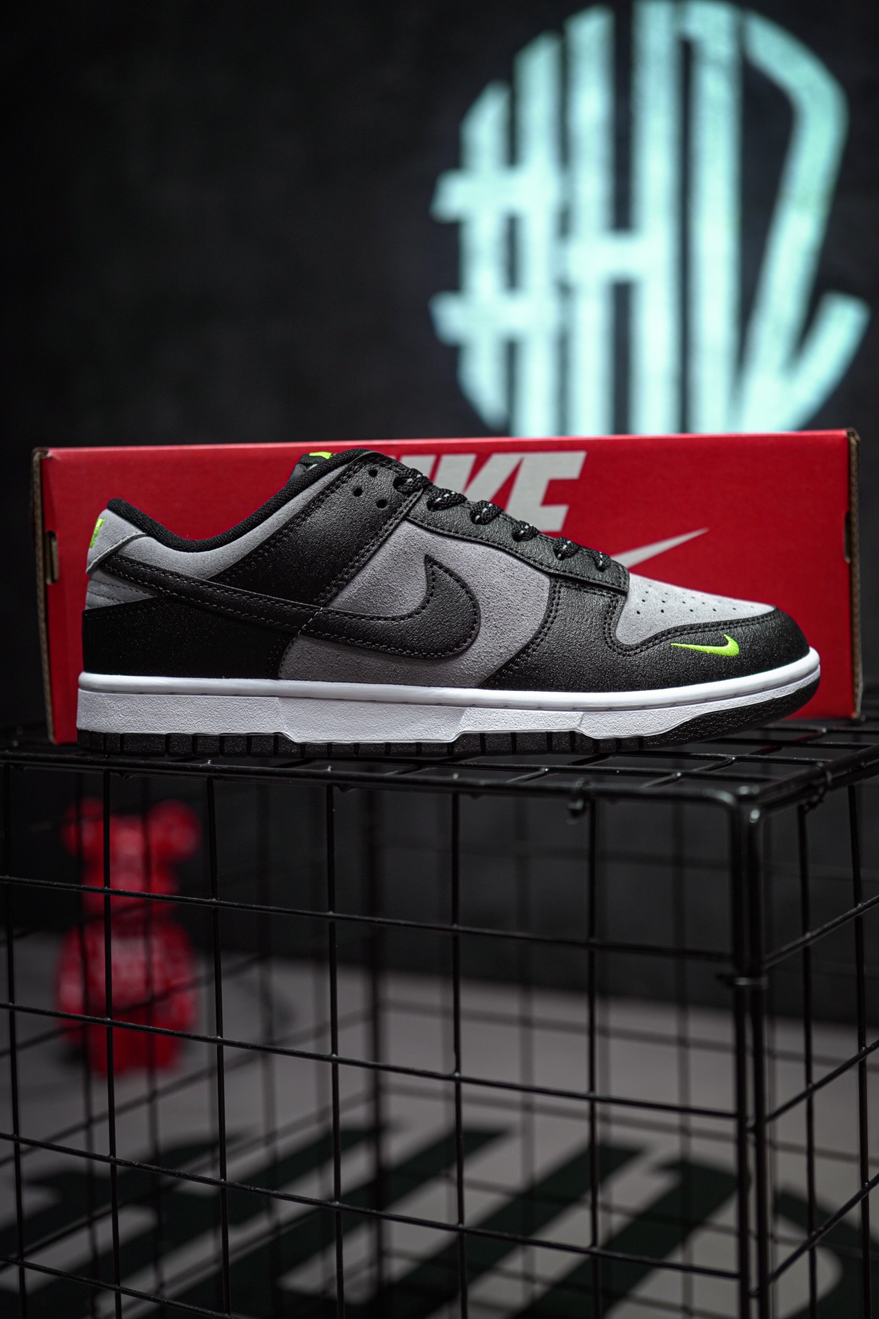 Nike Dunk Low Black Cool Grey Volt Mini Swoosh