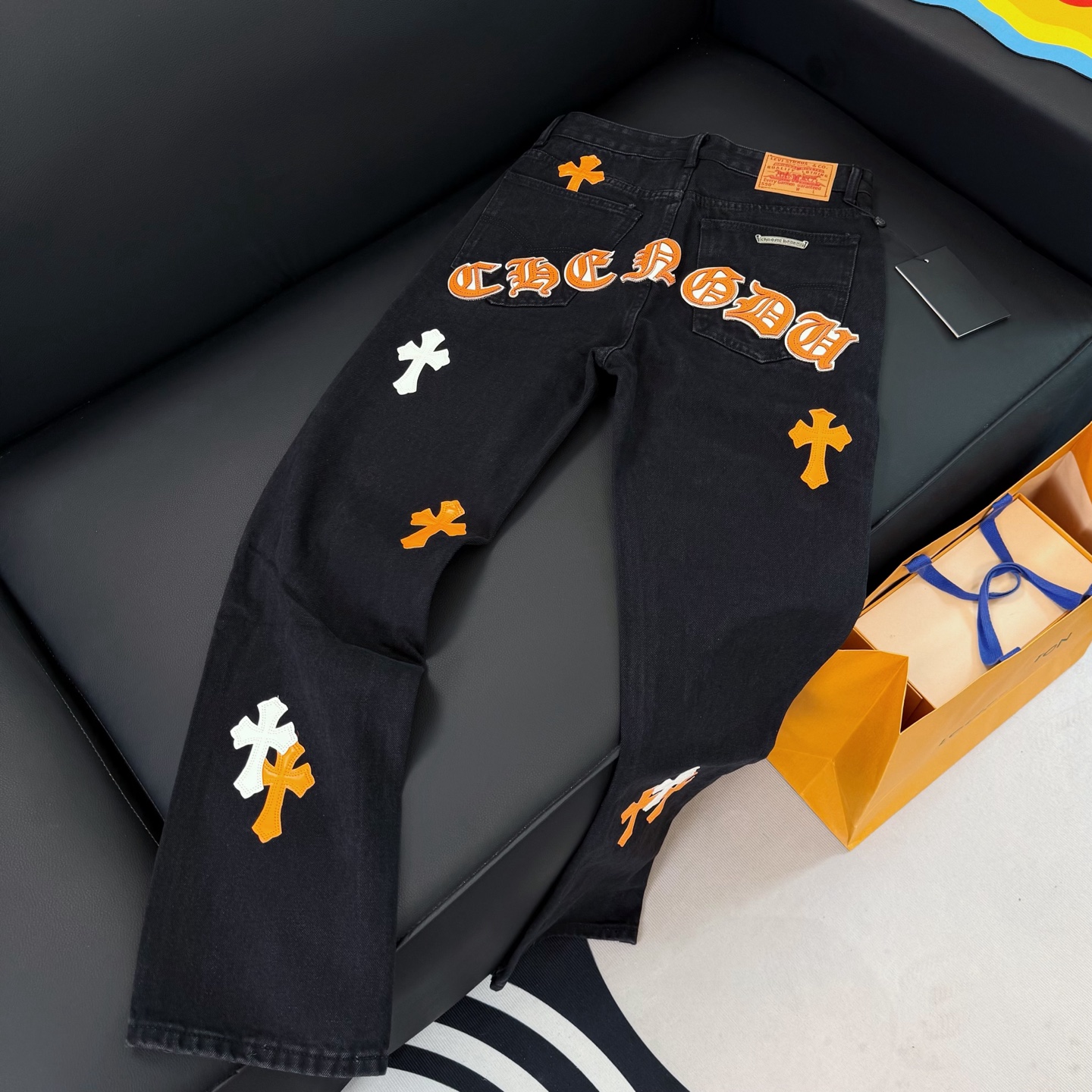 Chrome Hearts black and pink denim pants in 5 colors