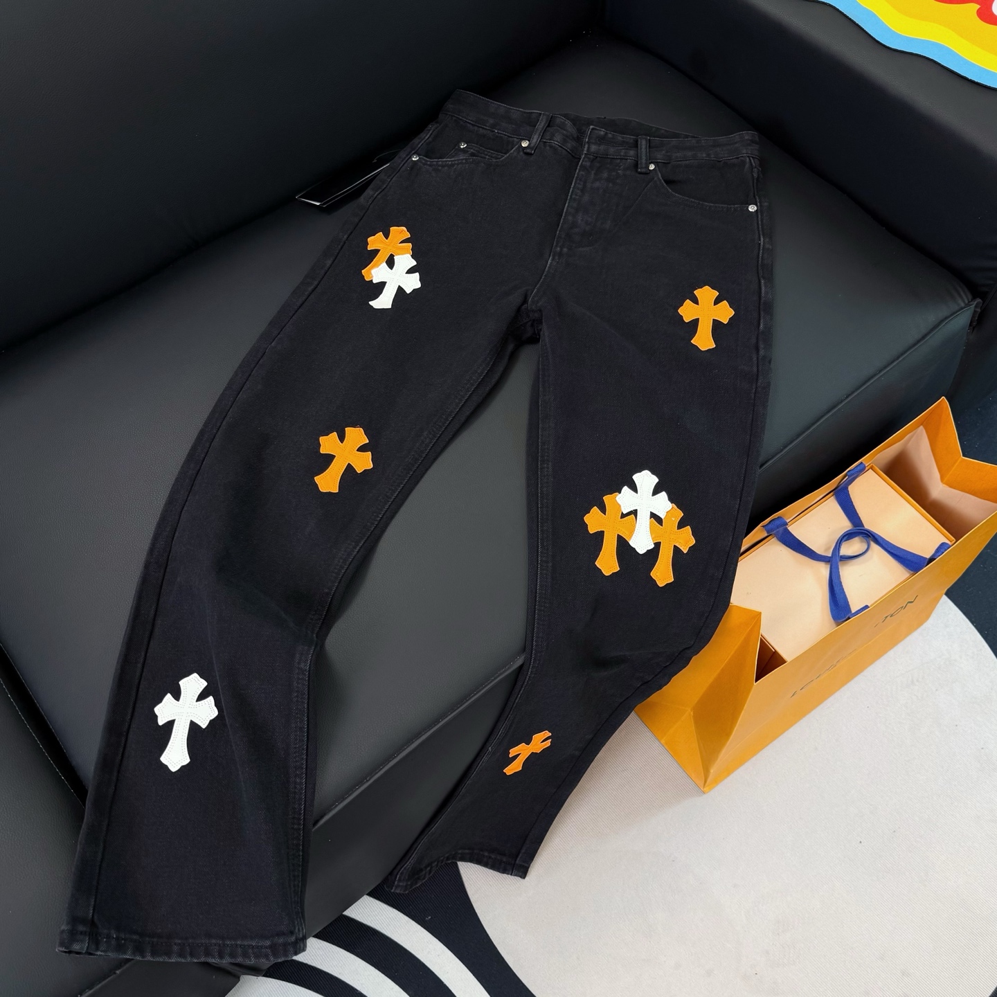 Chrome Hearts black and pink denim pants in 5 colors