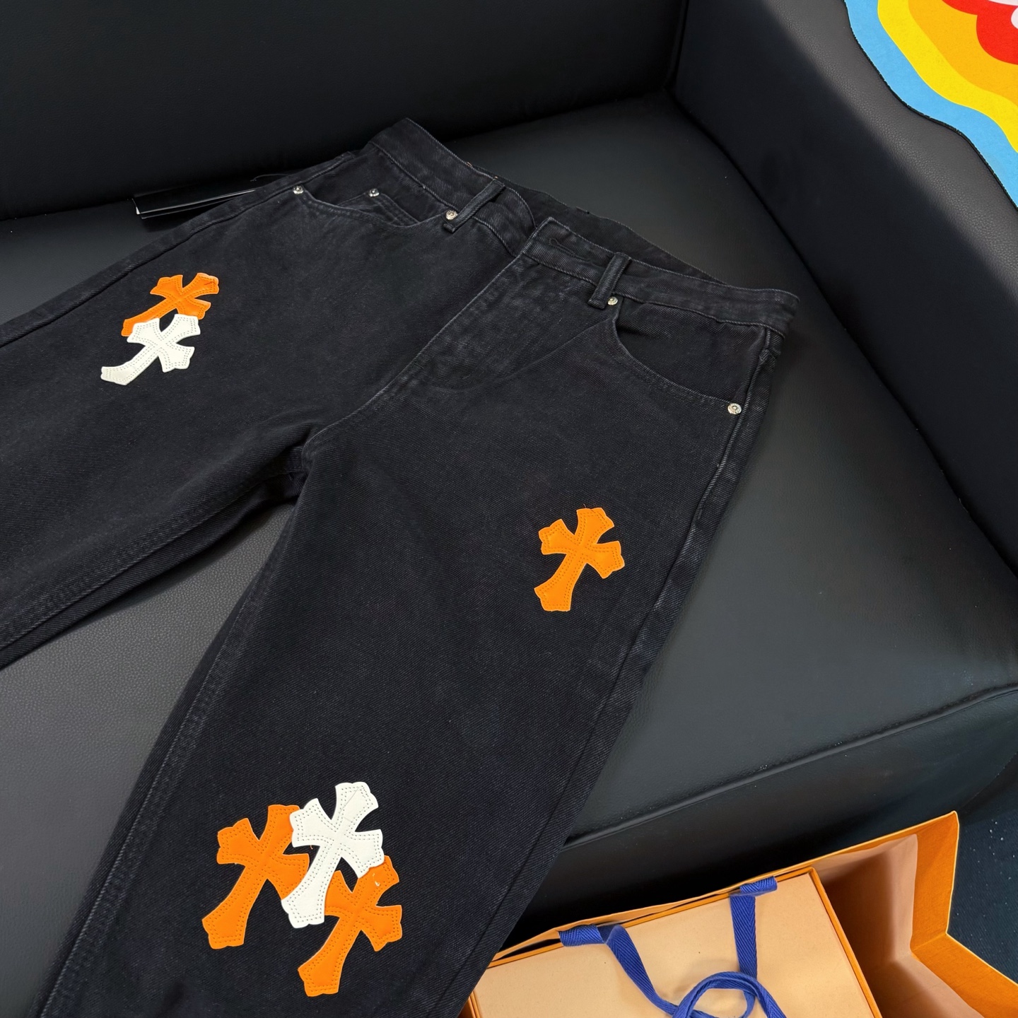 Chrome Hearts black and pink denim pants in 5 colors