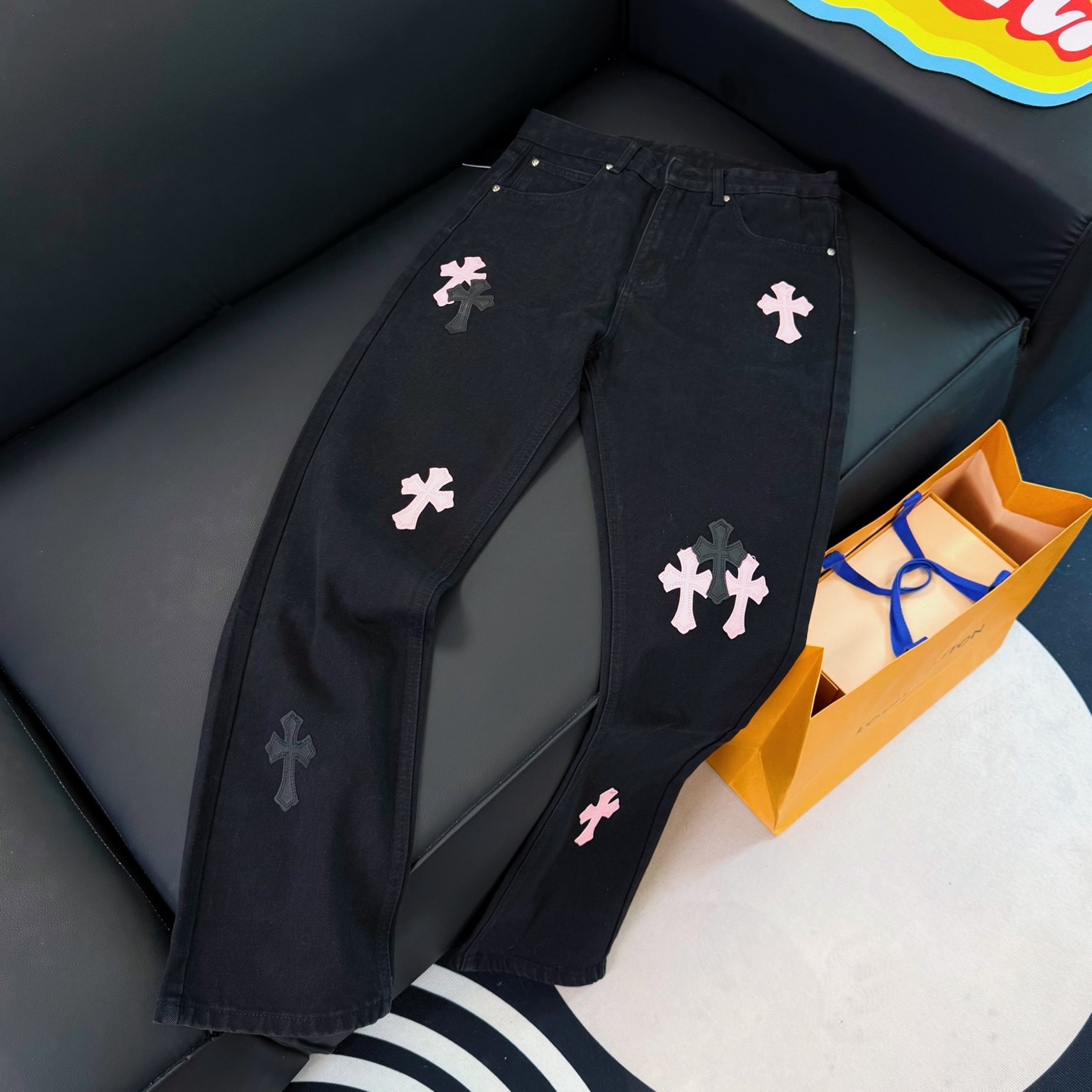Chrome Hearts black and pink denim pants in 5 colors