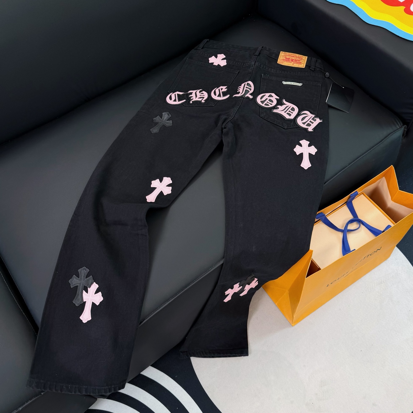 Chrome Hearts black and pink denim pants in 5 colors