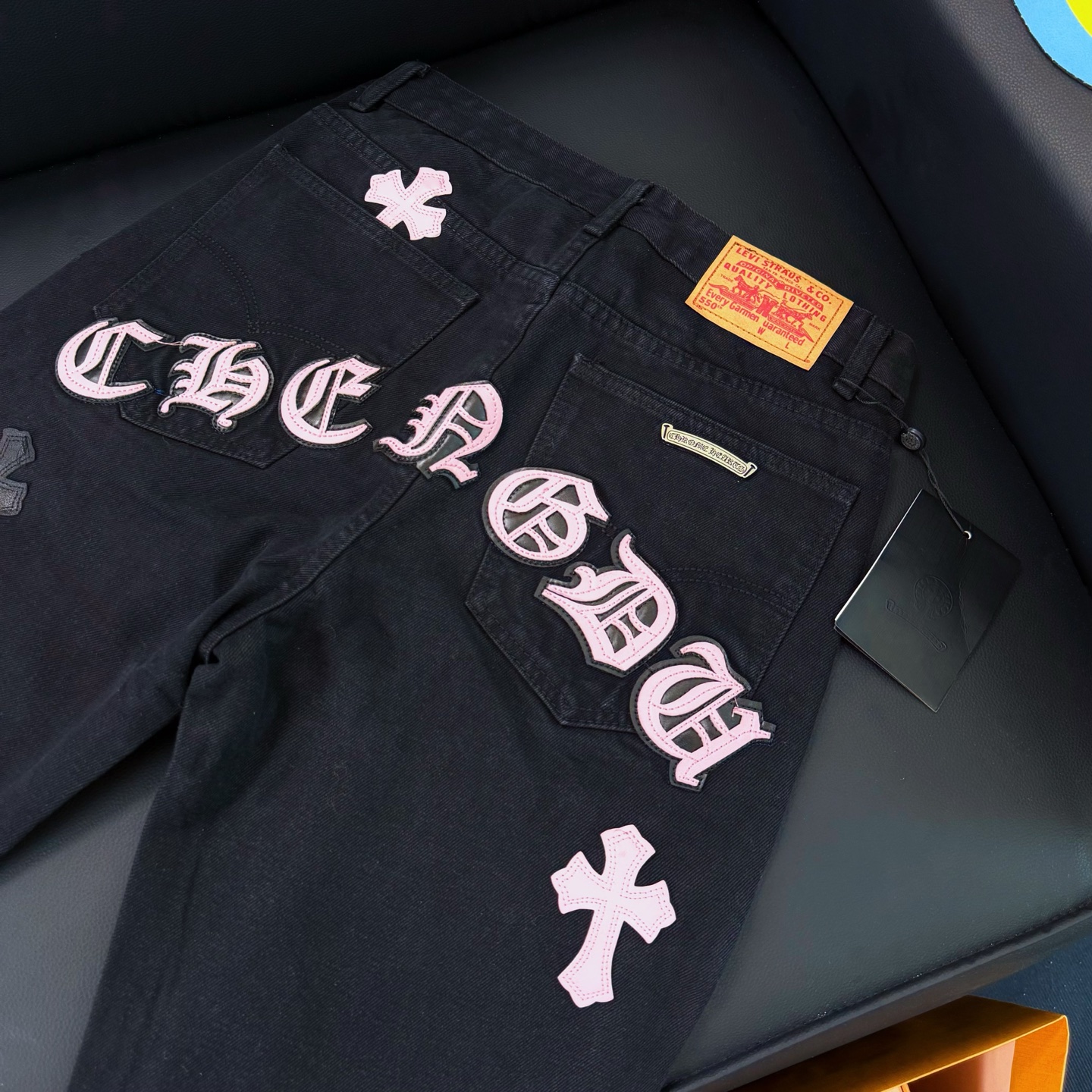 Chrome Hearts black and pink denim pants in 5 colors