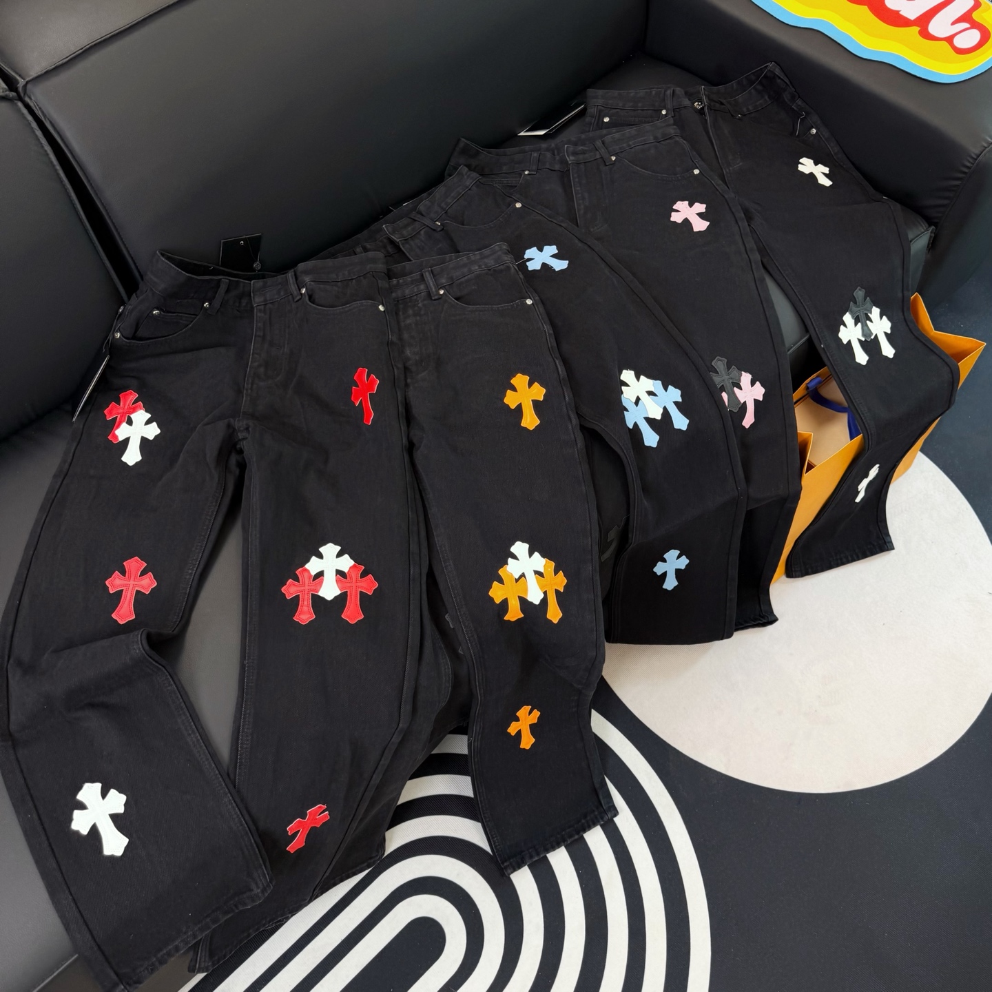 Chrome Hearts black and pink denim pants in 5 colors