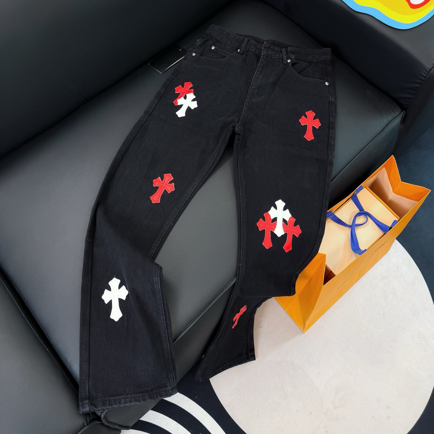 Chrome Hearts black and pink denim pants in 5 colors
