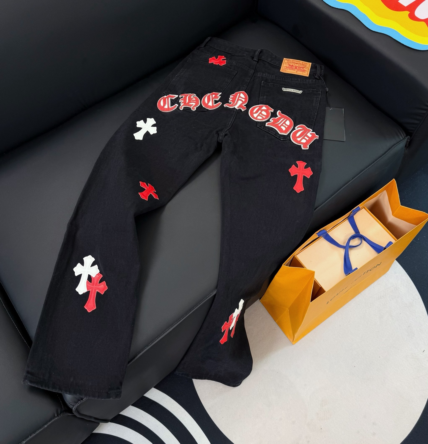Chrome Hearts black and pink denim pants in 5 colors