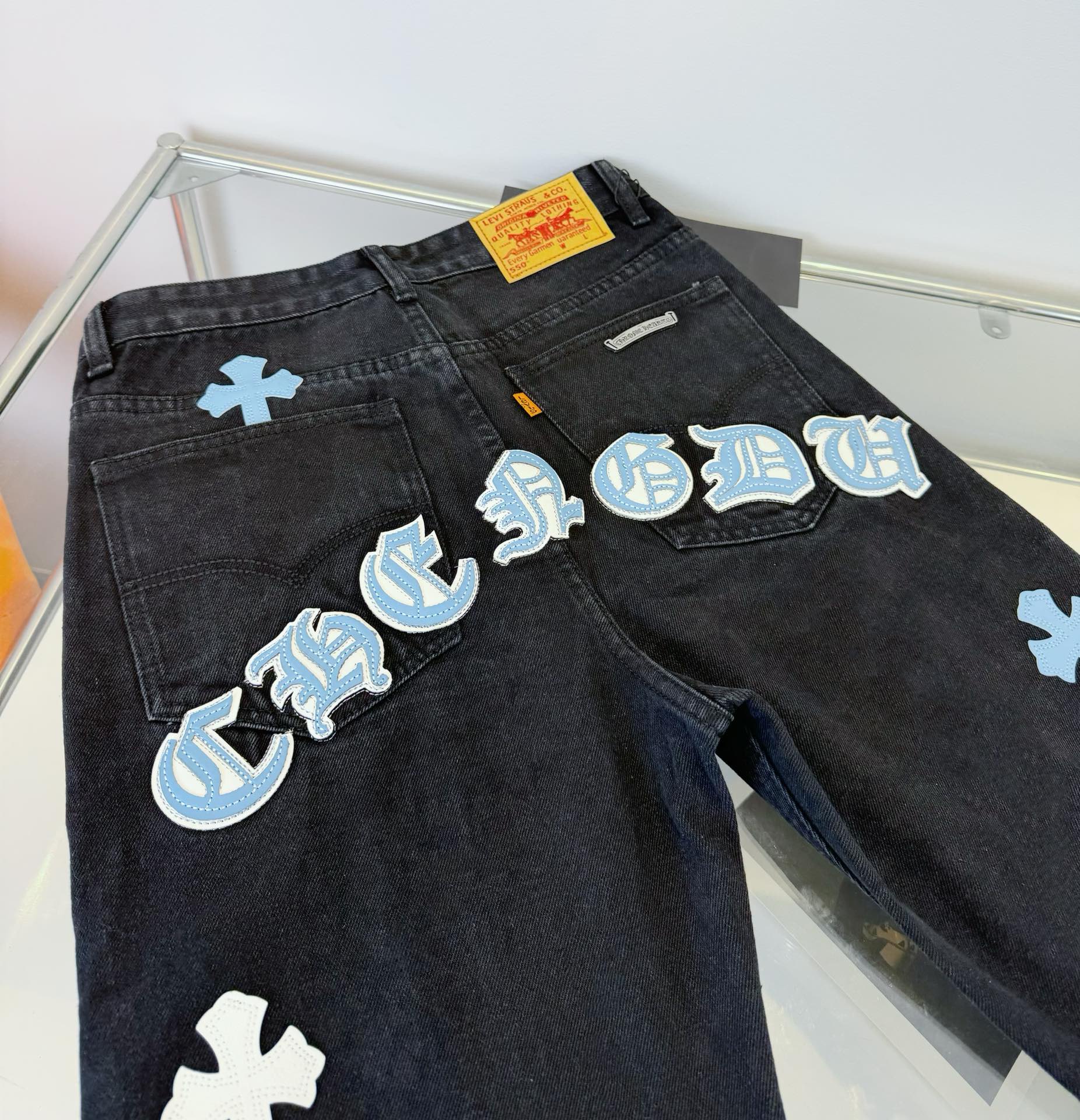 Chrome Hearts black and pink denim pants in 5 colors