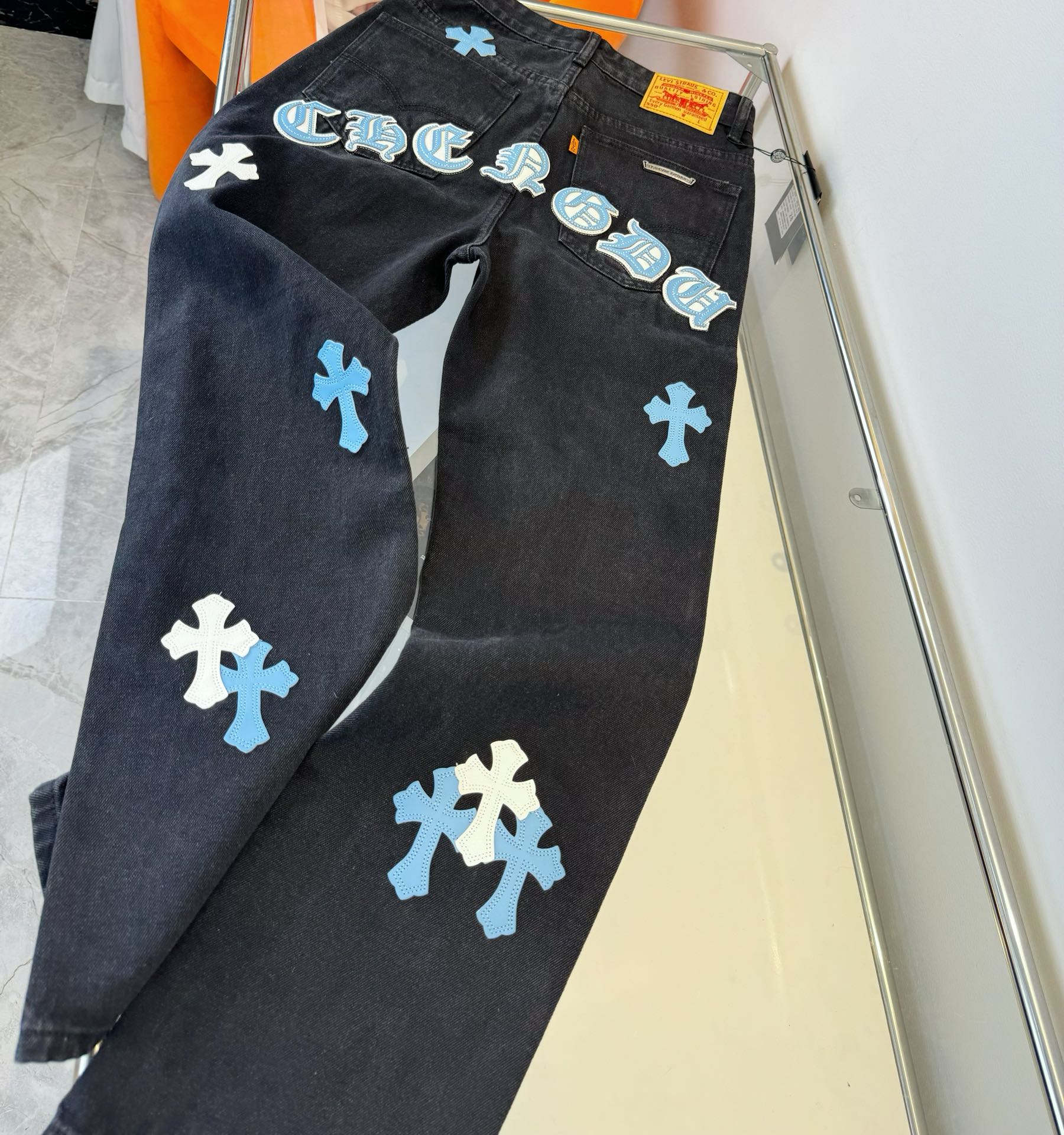Chrome Hearts black and pink denim pants in 5 colors