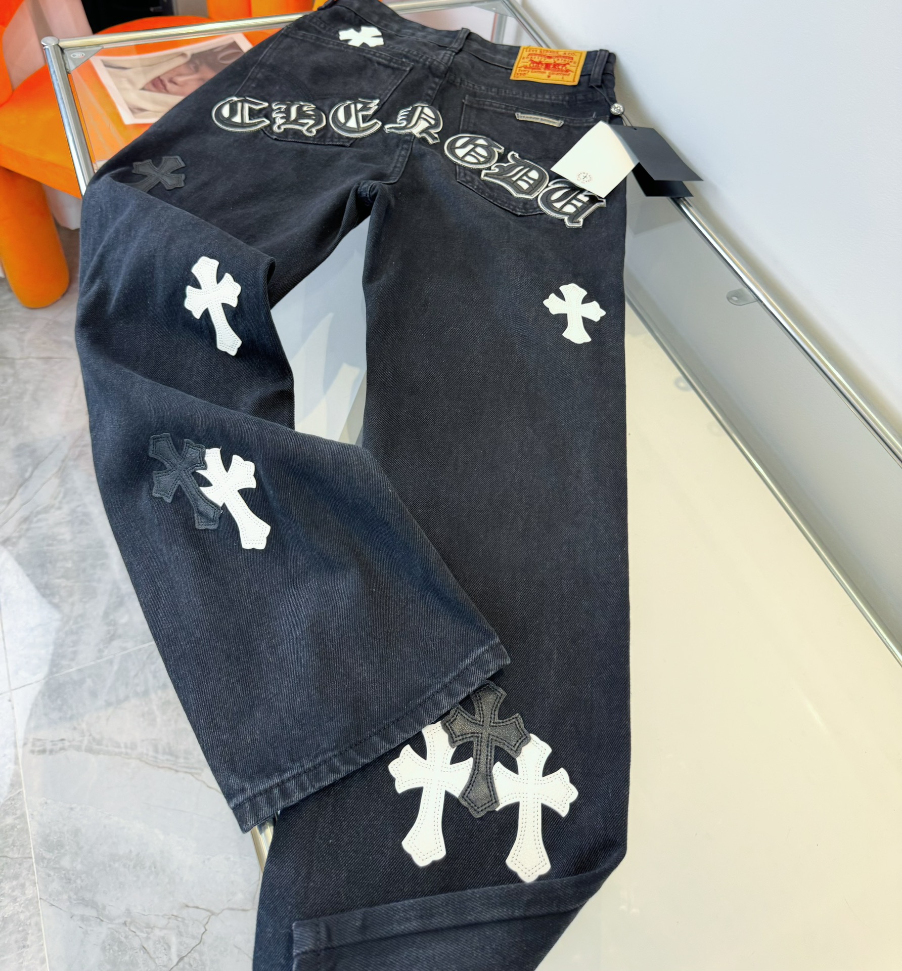 Chrome Hearts black and pink denim pants in 5 colors