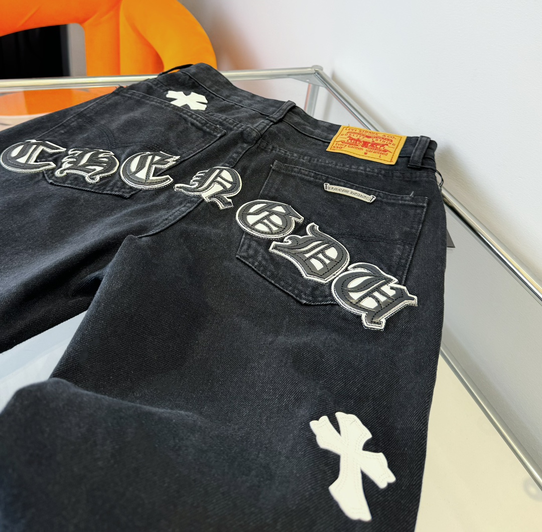 Chrome Hearts black and pink denim pants in 5 colors