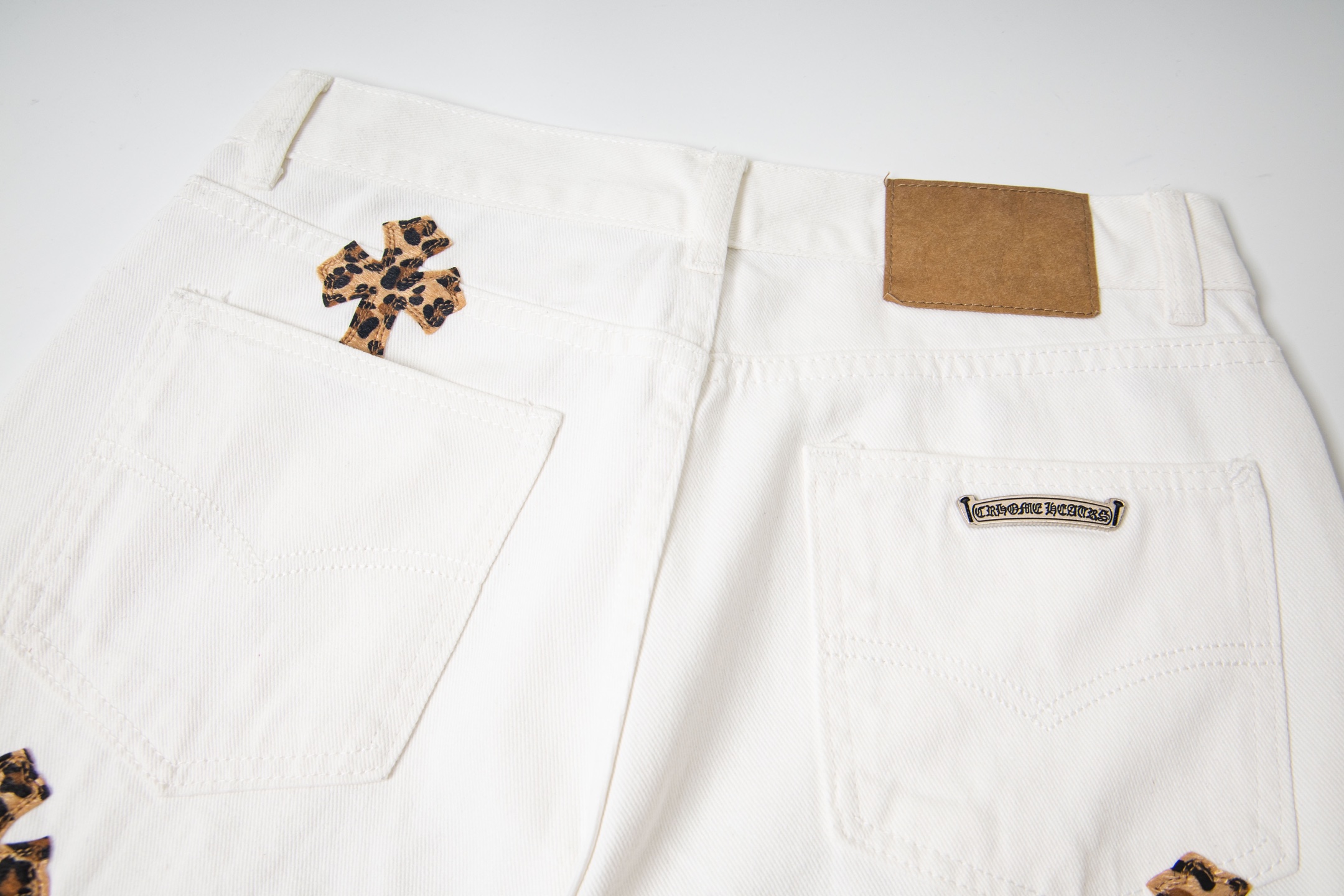 Chrome Hearts Mattyboy graffiti painted leopard print cross denim pants, unisex style