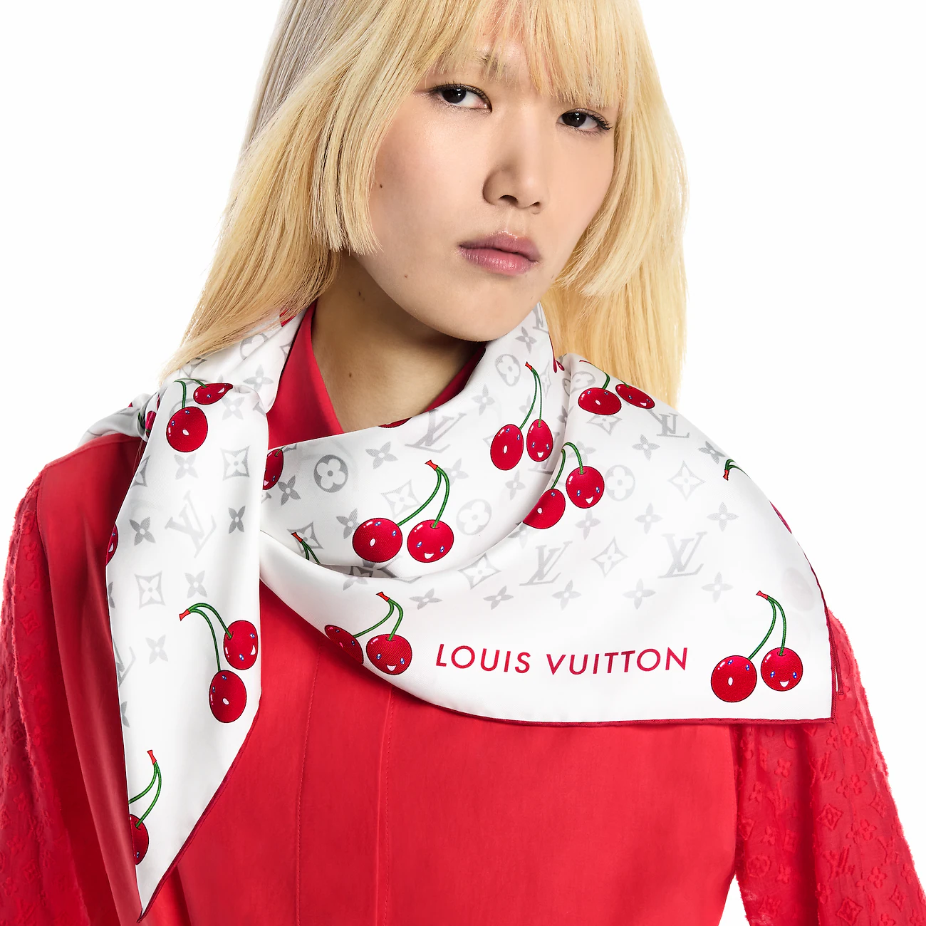 LVx TM Monogram Cerise cherry three-color scarf