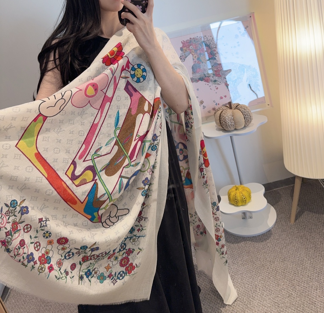Louis Vuitton silver cashmere long scarf