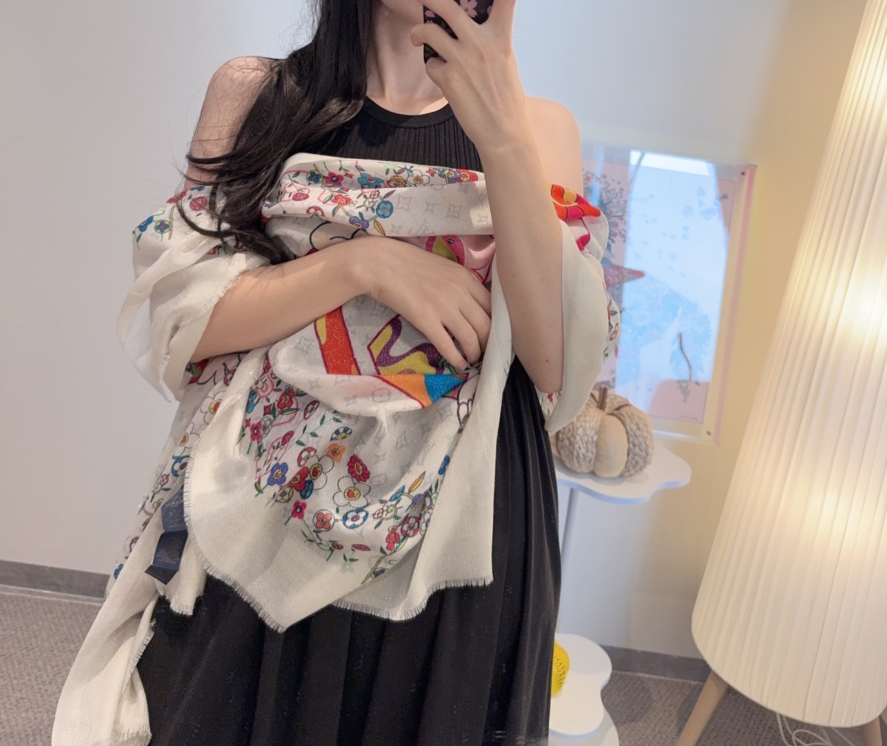 Louis Vuitton silver cashmere long scarf