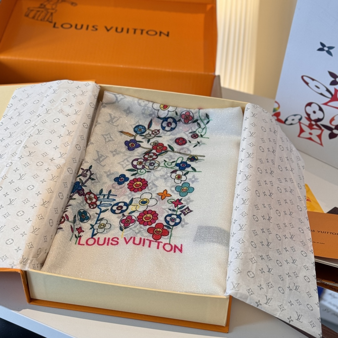 Louis Vuitton silver cashmere long scarf