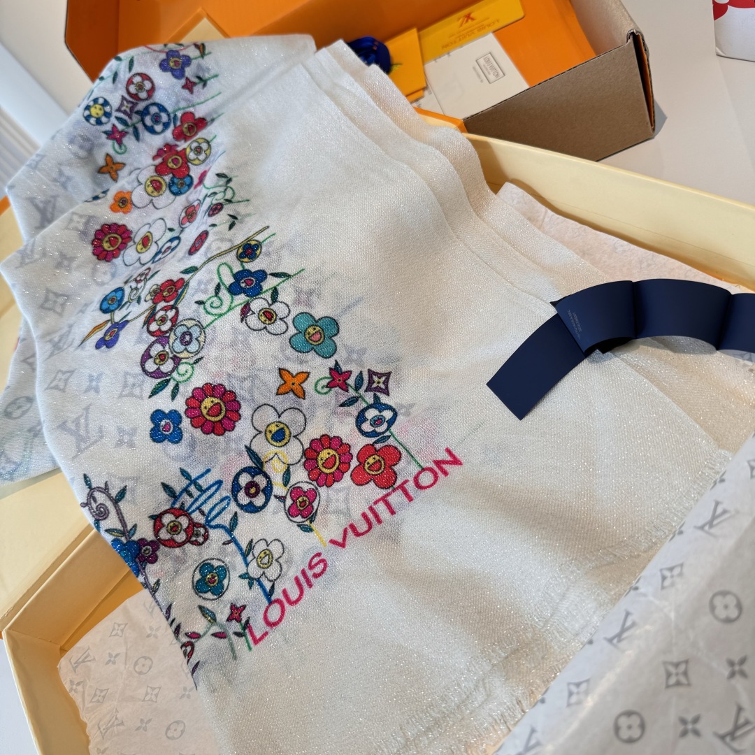 Louis Vuitton silver cashmere long scarf