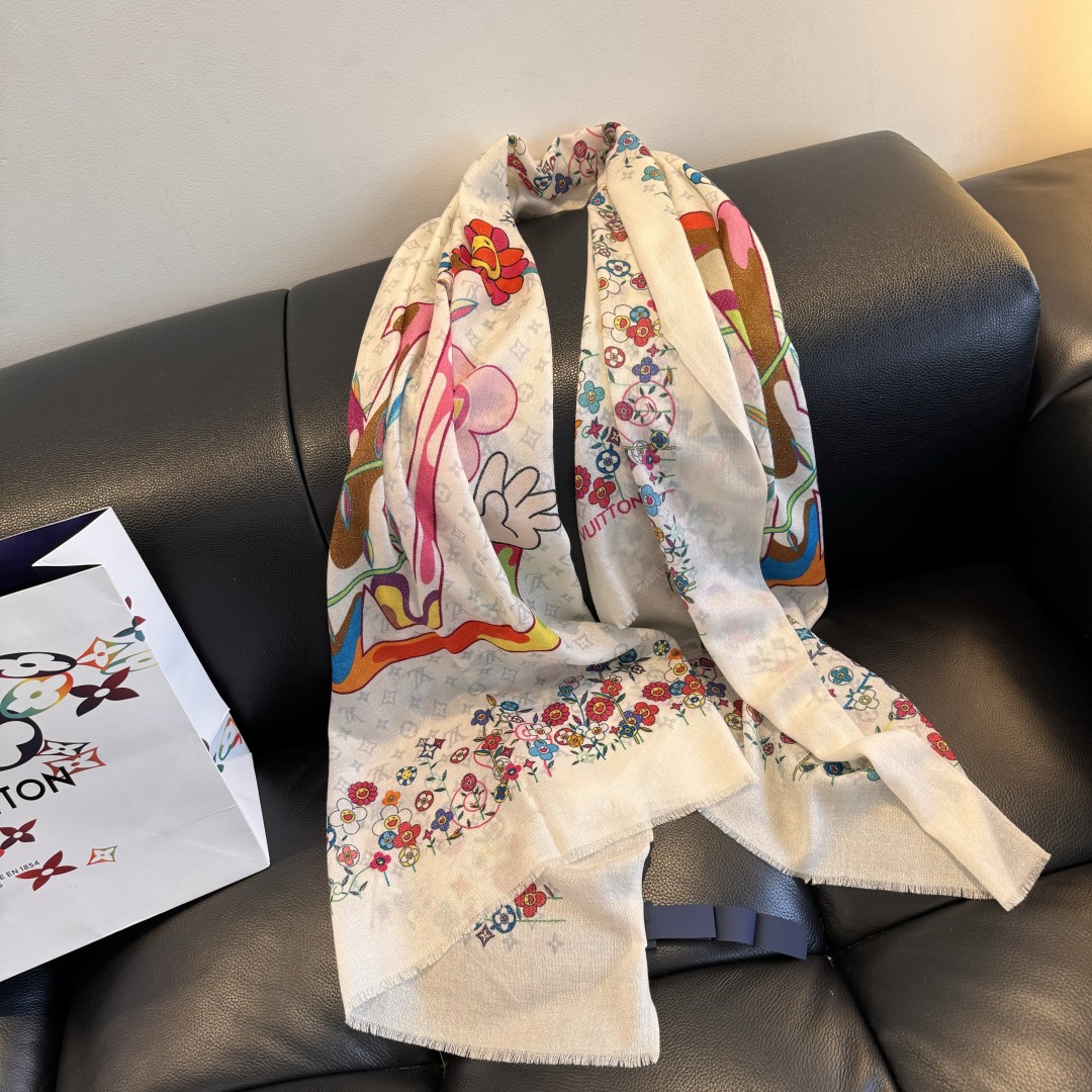 Louis Vuitton silver cashmere long scarf