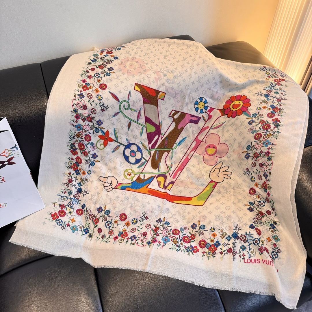 Louis Vuitton silver cashmere long scarf