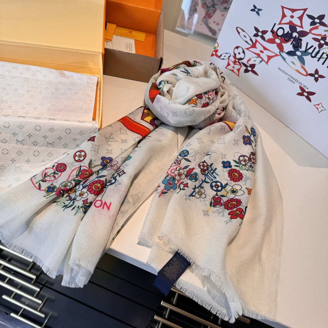 Louis Vuitton silver cashmere long scarf
