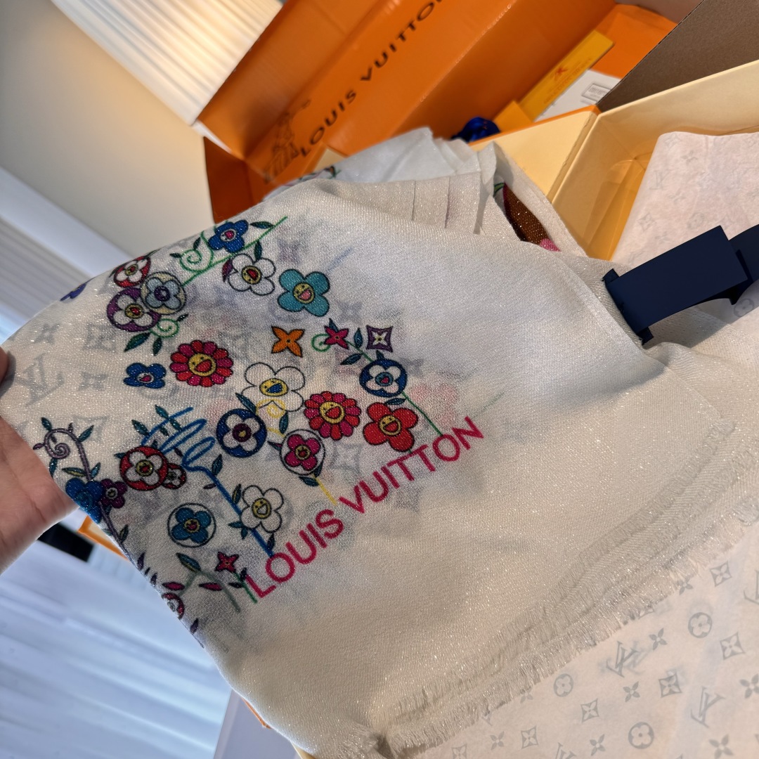 Louis Vuitton silver cashmere long scarf