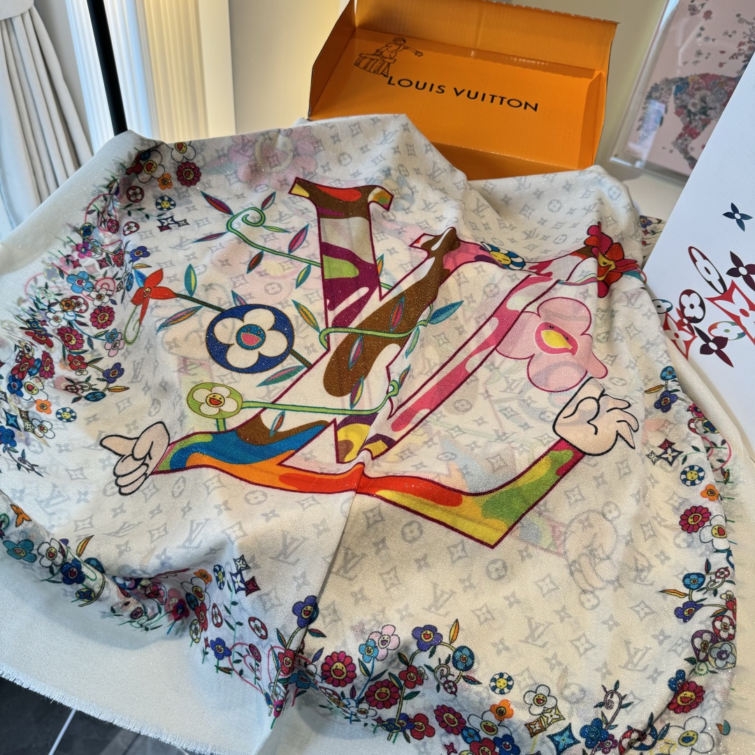 Louis Vuitton silver cashmere long scarf