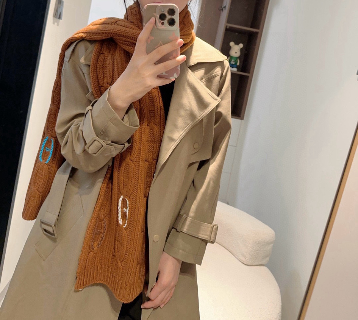 Hermès scarf white/brown