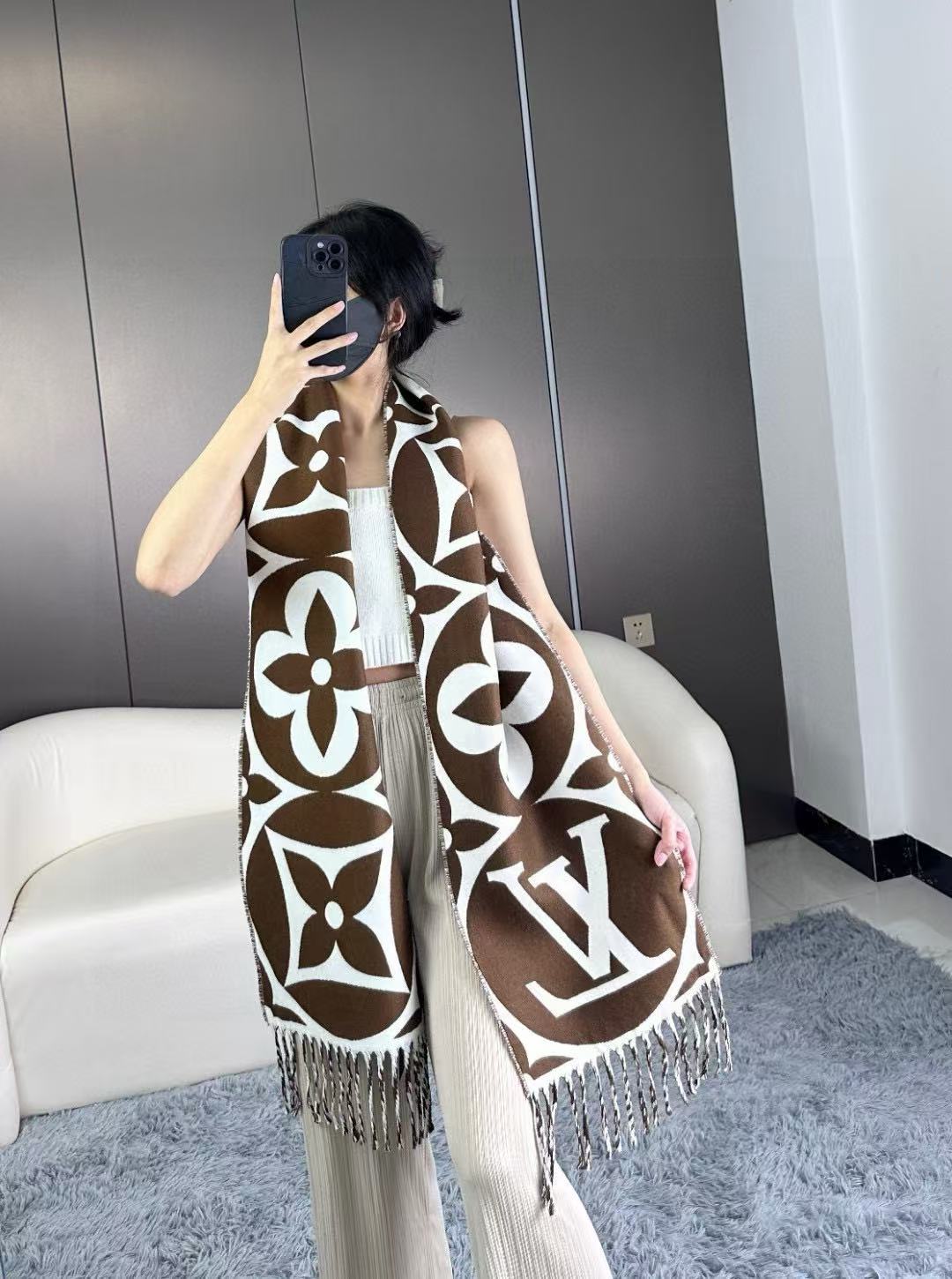 Louis Vuitton Large Monogram Floral Scarf